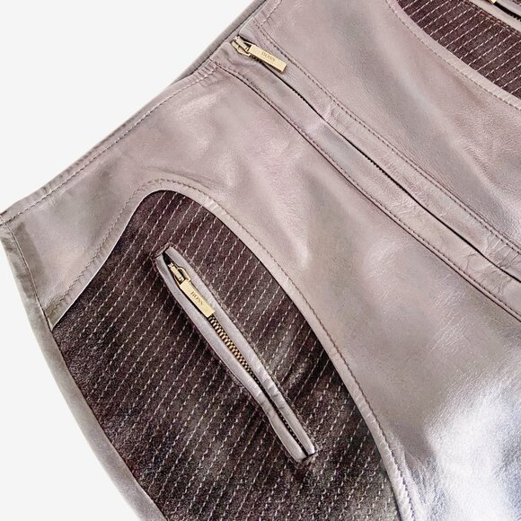 BOSS by HUGO BOSS Brown Leather and Suede Midi Skirt / size Small-Medium - Picture 3 of 11